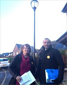 Street lights come on again in Monkston Park thanks to Cllrs Jenni Ferrans and Subhan Shafiq
